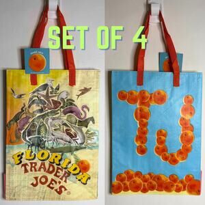 LOT 4x Trader Joe’s Florida Sunshine State Citrus Orange Tote Bag Reusable NWT!!